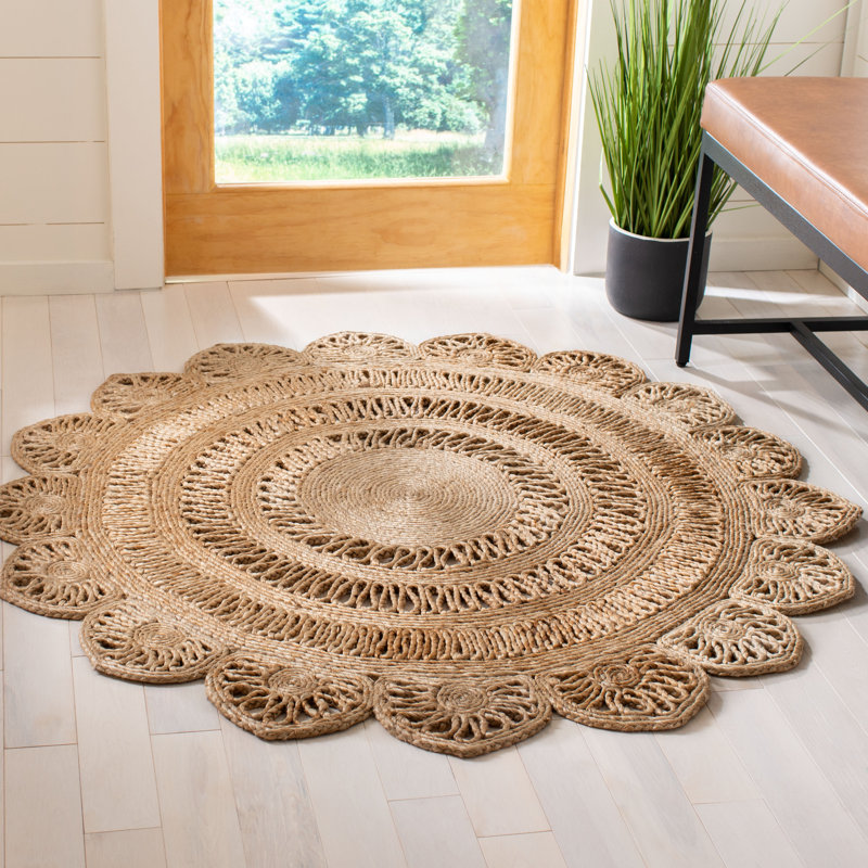 Tapis de couleur unie en jute tissé à la main Tirto, Rond 4 pi
