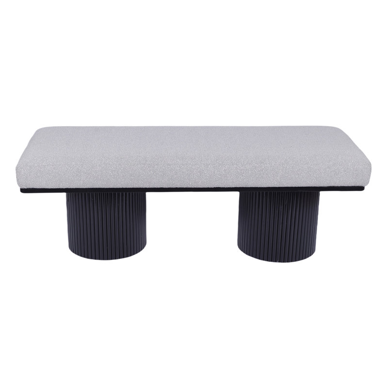 Modern Fabric Contemporary Style Bed-end Bench Boucle Upholstered Bench with Chunky Legs, Black