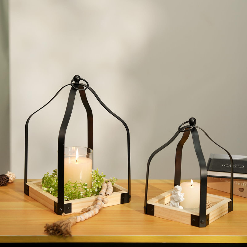 Lanterne décorative de style campagnard: ensemble de 2 porte-bougies rustiques en bois pour la décoration intérieure, salle à manger, cuisine, cheminée, manteau de cheminée, décorations, centre de table de Noël