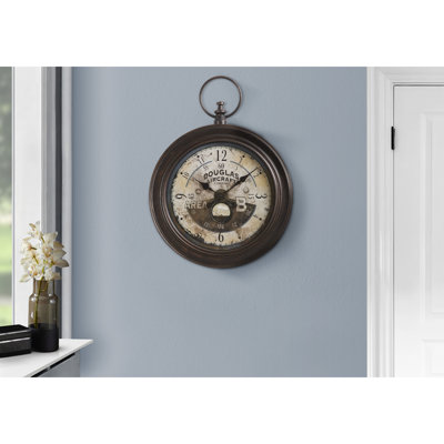 18-Inch Round Traditional Wall Clock in Aged Antique Brown - Timeless Rustic Charm for Heritage Decor