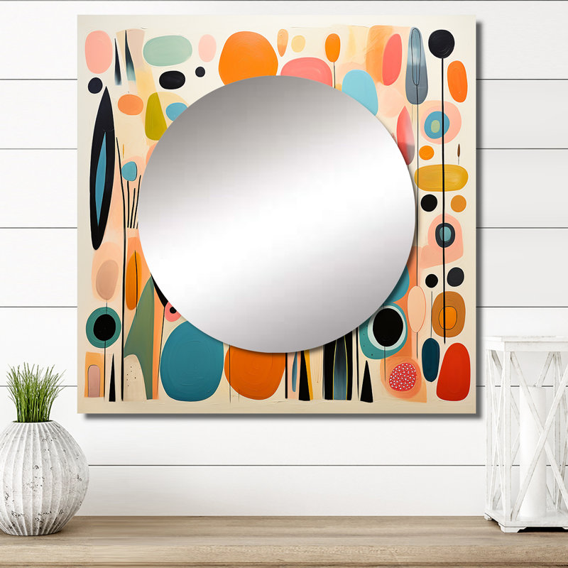 Rose Mid Century Playful Patterns II - miroir carré Mid-Century pour décoration murale, 36 po x 36 po