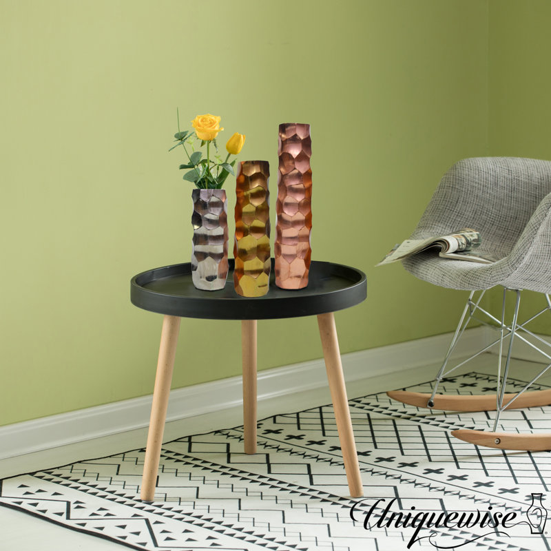 Medium Decorative Modern Metal Honeycomb Design Table Flower Vase In Copper / Rose Gold, 12-inch Height, Contemporary Centerpiece For Dining Room, Living Room, Bedroom, Office, Or Wedding Floral Decor Accent