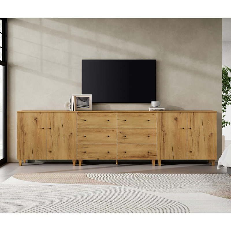 3-in-1 Wood TV Stand 412+310 TV Stand for TVs up to 110" , Oak Brown