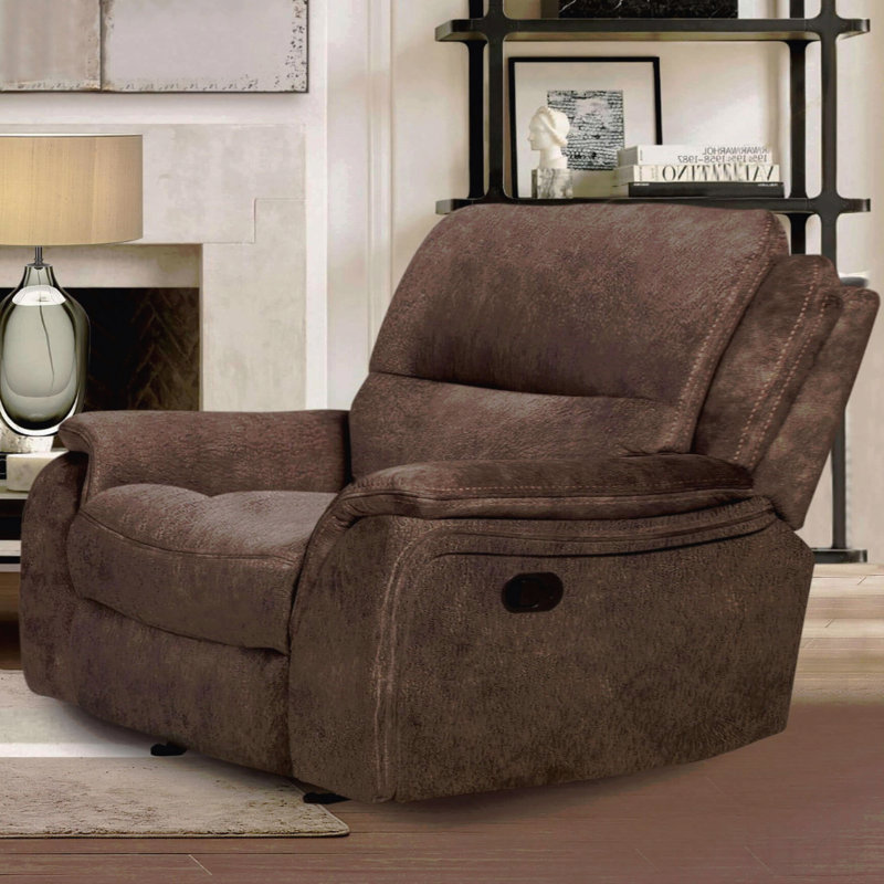 Fauteuil inclinable oscillant brun foncé avec accoudoirs coussinés, entièrement rembourré, Tissu brun foncé
