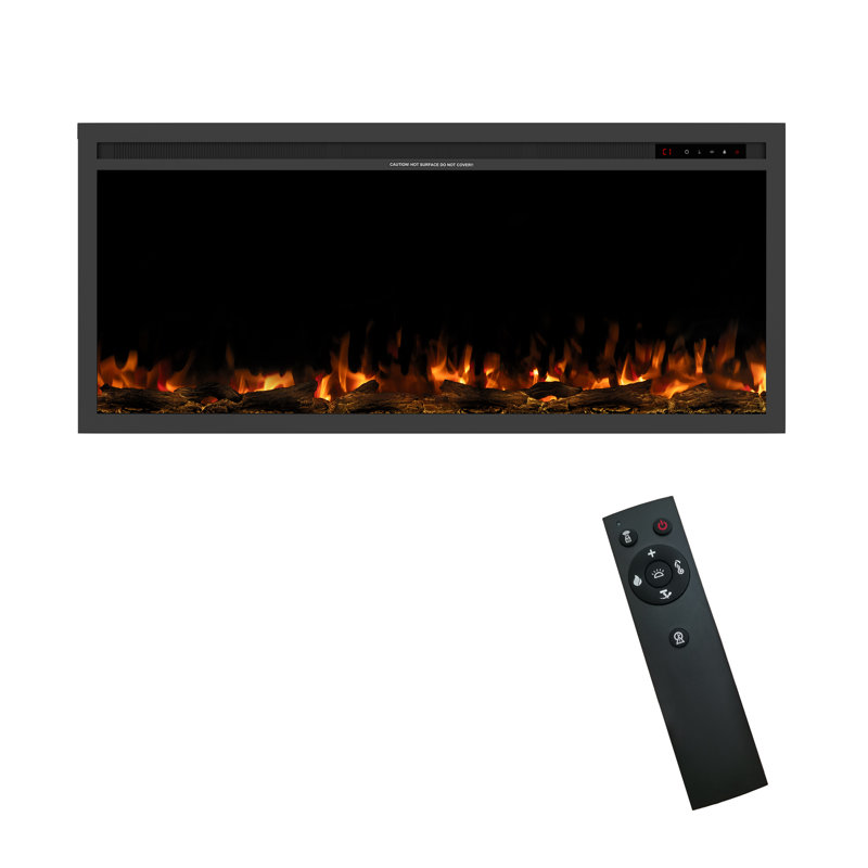 Foyer électrique noir, foyer électrique encastrable / mural Slimline, télécommande avec application, 12 couleurs de flamme réglables et couleurs de lit gris anthracite, minuterie, 1500 watts