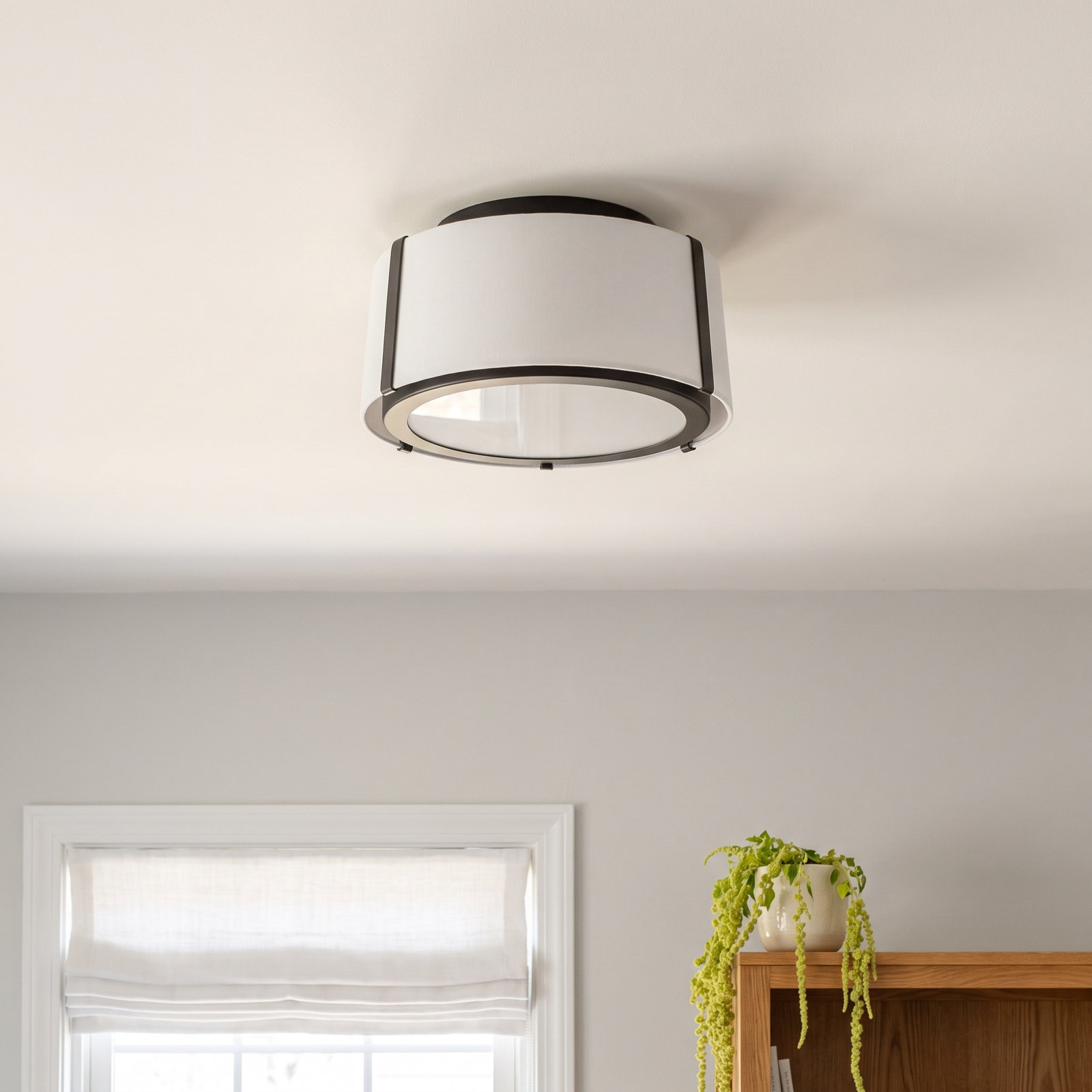 Marietta 2-Light Flush Mount, Matte Black, White Silk