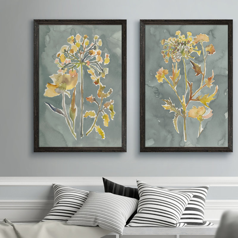 «Collection Florals I», ensemble de 2 reproductions d'art encadrées, H 20 po x l 16 po, Cadre ébène, Érable