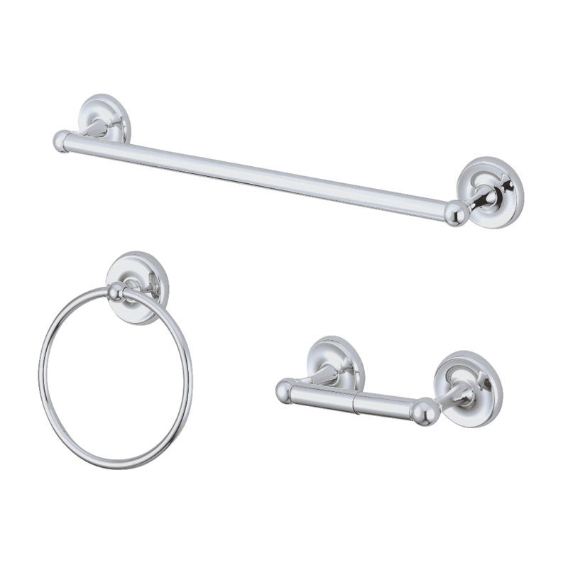Victorian 3-Piece Bathroom Hardware Set, Polished Chrome