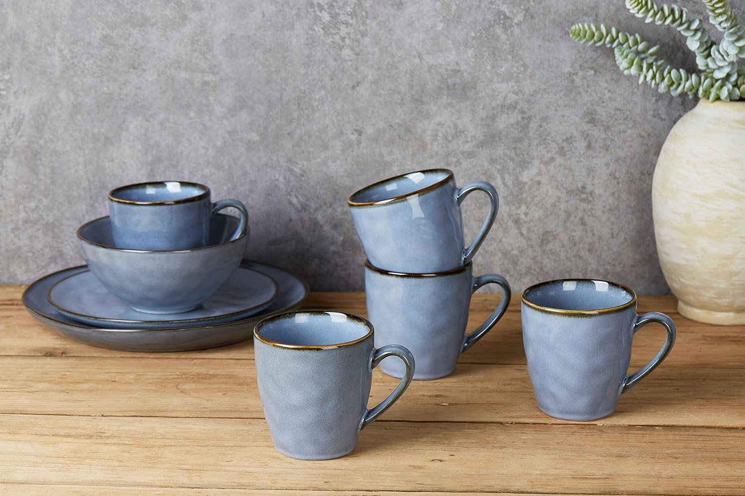 Leny Round Stoneware Mug, Blue