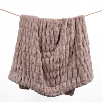 Ruched Rabbit Faux Fur Throw Blanket