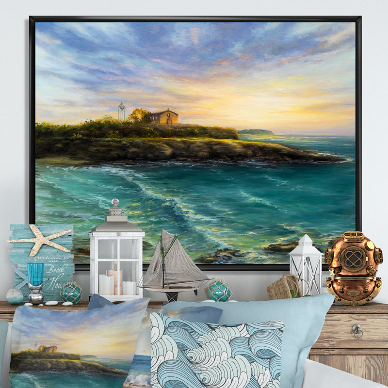 Wild Blue Wave Ocean Cliff - reproduction d'art sur toile, H 30 po x l 40 po x P 1,5 po, Cadre flottant noir