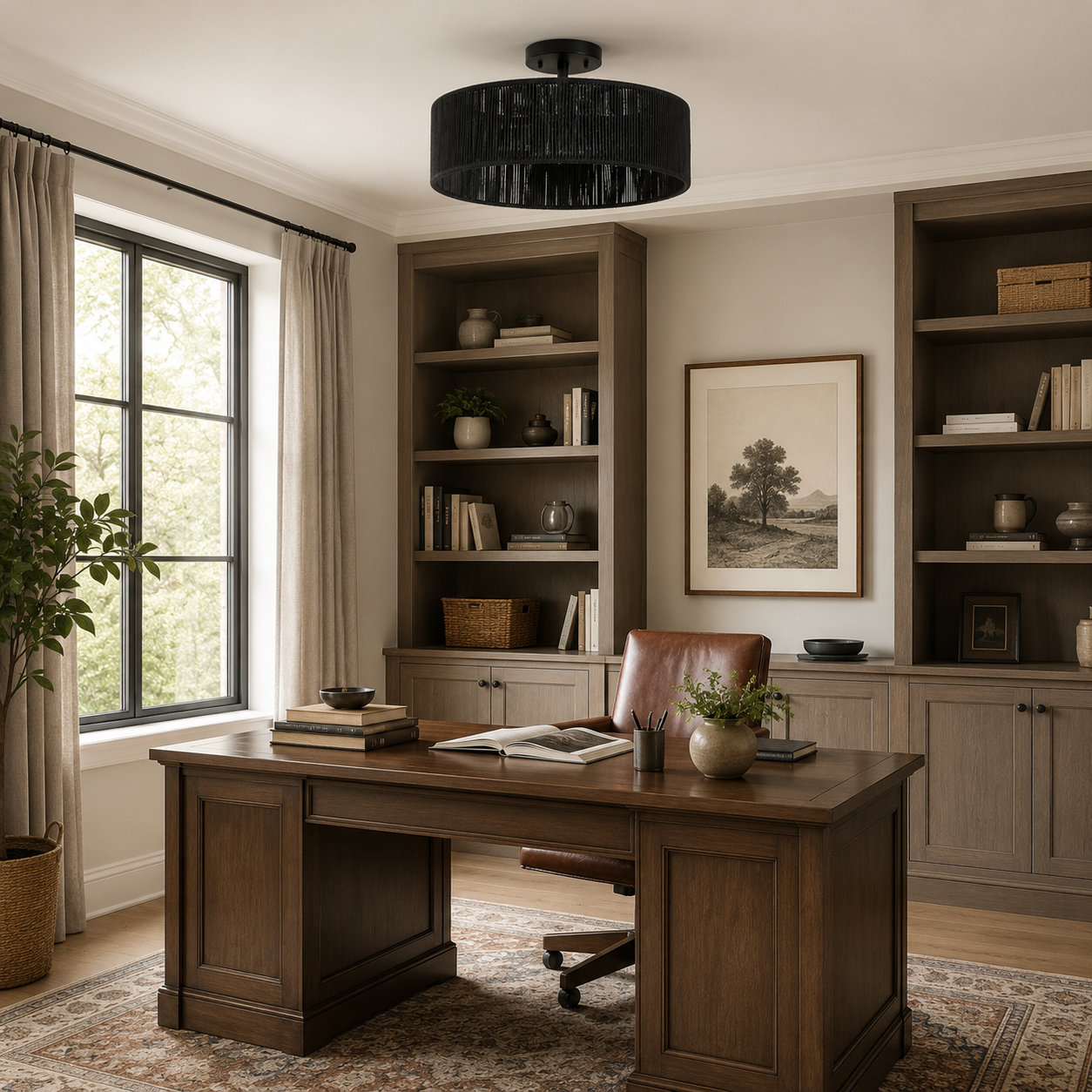 24" 5-Light Semi Flush Mount, Matte Black