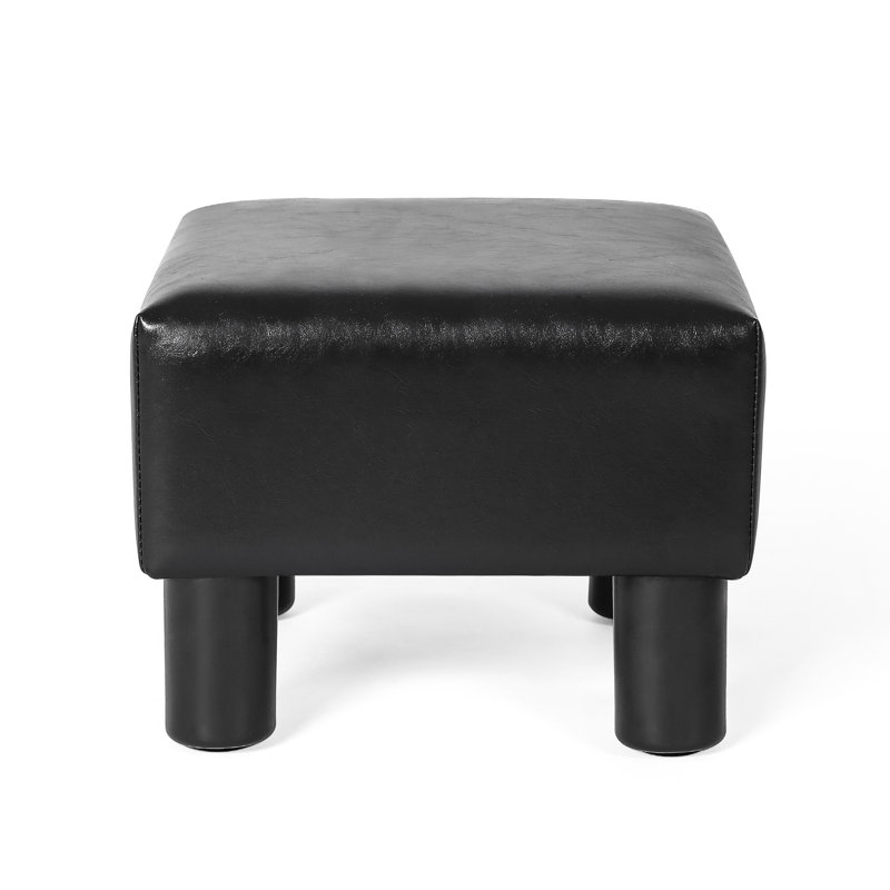 Okan Faux Leather Ottoman, Black Faux Leather