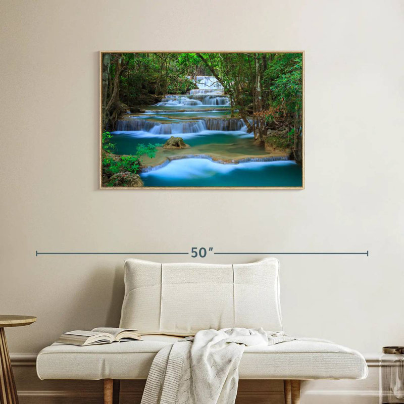 Cascade de la forêt de Kanchanaburi, Cadre flottant en bois naturel, 37 po x 25 po