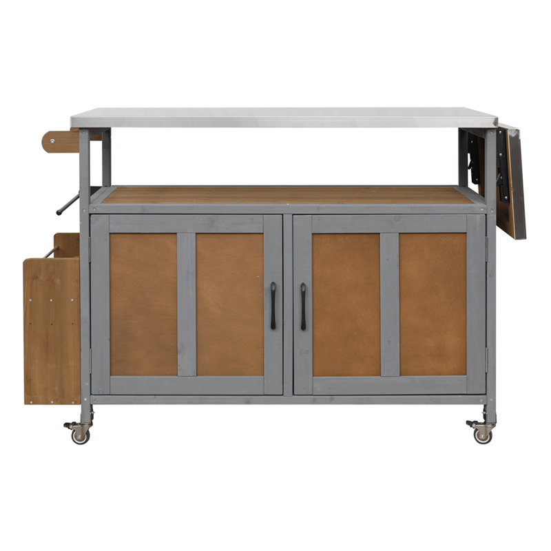 Foldable Outdoor Kitchen Island Patio Mobile Kitchen Cart Portable Outdoor Cooking Island with Lockable Wheels, Storage Cabinet and Towel Rack for Patio and Outdoor