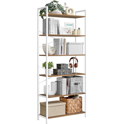 6-Tier Bookshelf, Bookcase With Steel Frame, Book Shelf For Living Room, Home Office, Study, Industrial Style, Cloud White