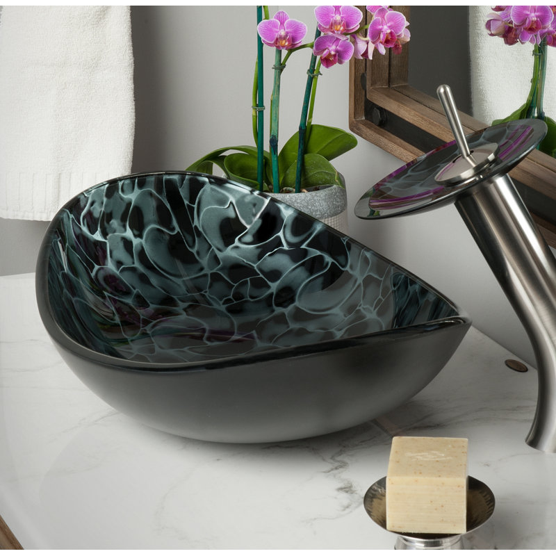 Novatto 14.5'' Black And Silver Glass Oval Bathroom Sink