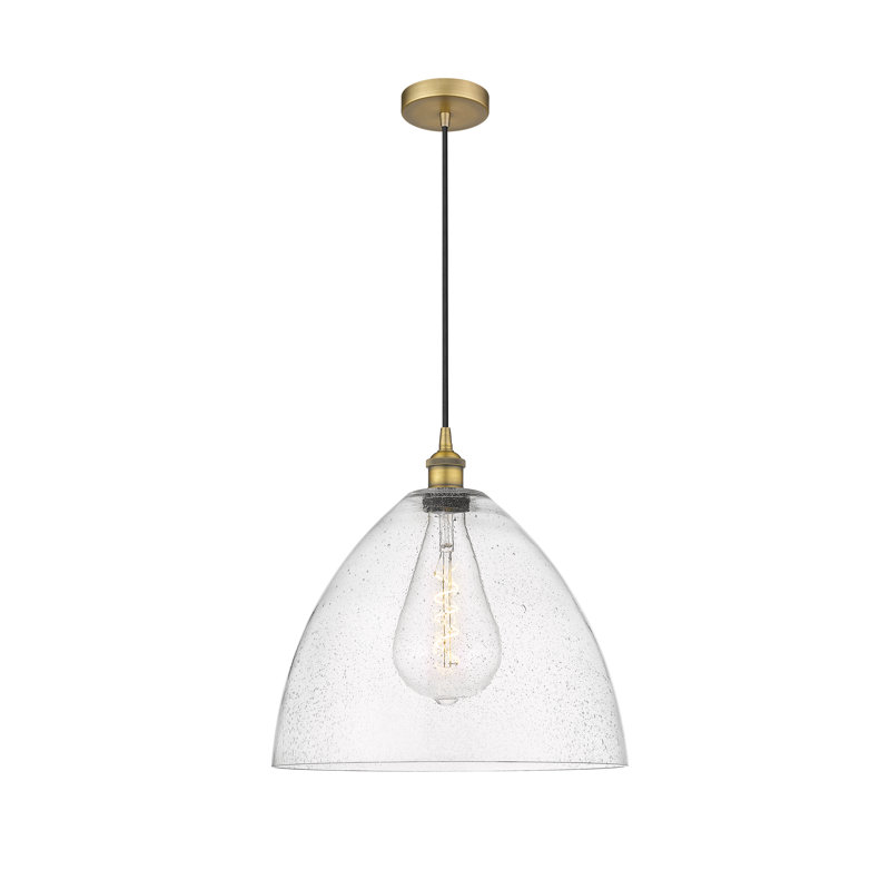 Luminaire suspendu en forme de dôme à 1 lumière Bluford, H 17,75 po x l 16 po x P 16 po, Laiton brossé