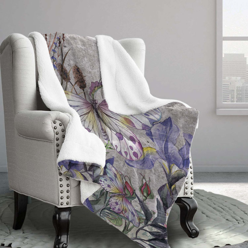 ButterFlower Flannel Comforter, Queen Comforter + 2 Standard Pillowcases