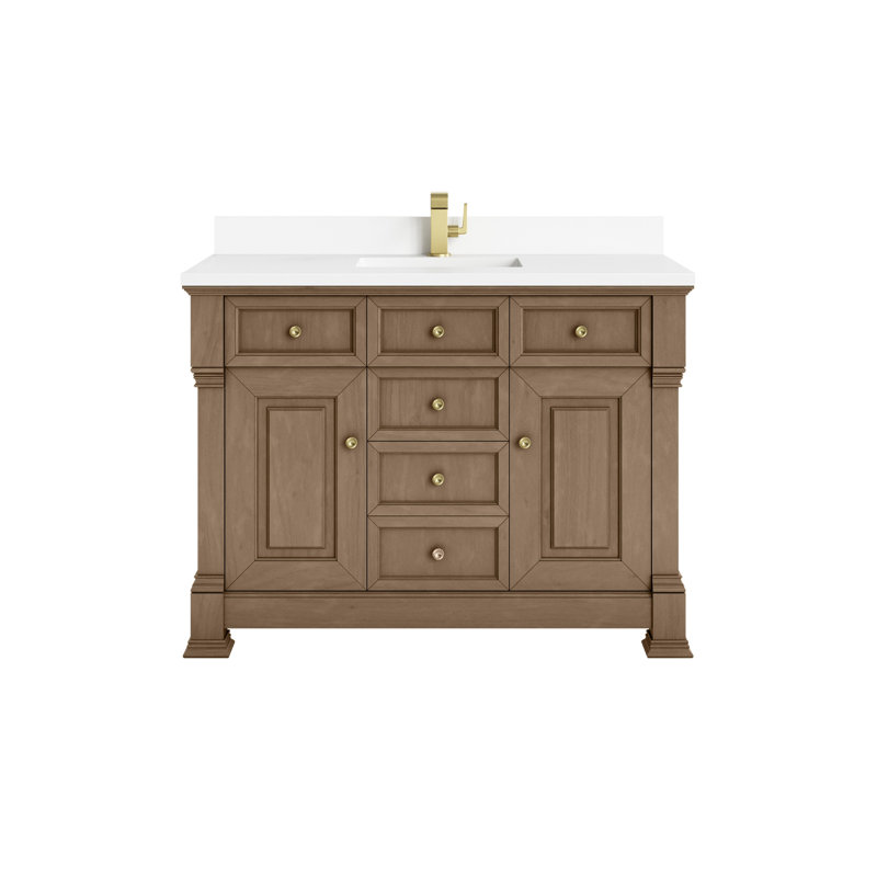 Brookfield 48'' W Single Vanity, Single Hole, White Zeus, Pecan