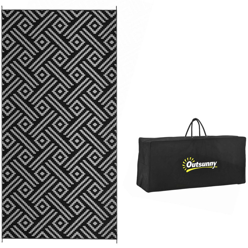 Tapis d'extérieur réversible Outsunny, tapis de sol en paille de plastique imperméable, tapis de camping portatif avec sac de transport, grand tapis de sol pour cour, terrasse, pique-nique, plage