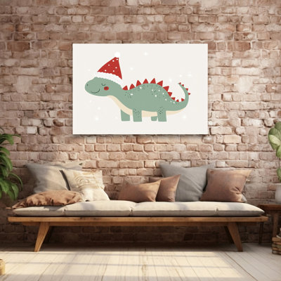 Cute Christmas Dinosaur Abstract Contemporary Animal Winter Wall Art Print by Mathieu - Wrapped Canvas Print