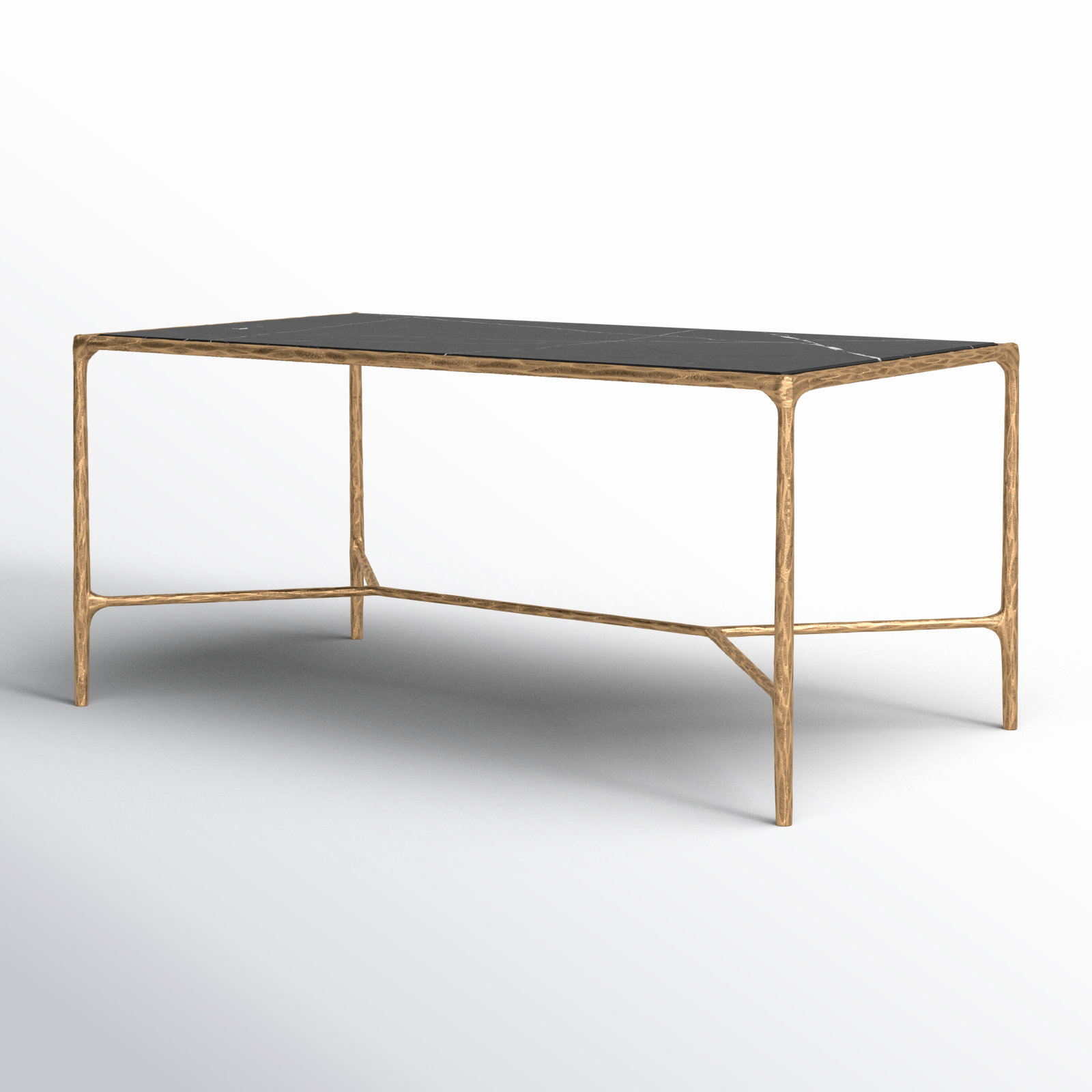Evelynn 40" Glass Coffee Table, Brass, Black Marble