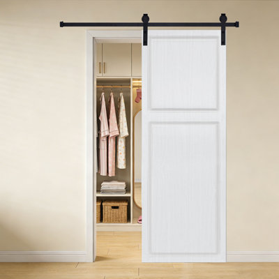 Modern 2 Panel  12 In. X 80 In. MDF White Walnut Barn Sliding Door With Hardware Kit