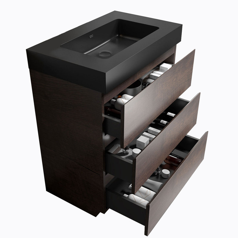 Meuble-lavabo sur pied simple 29,9 po avec plateau Malarie, Noyer