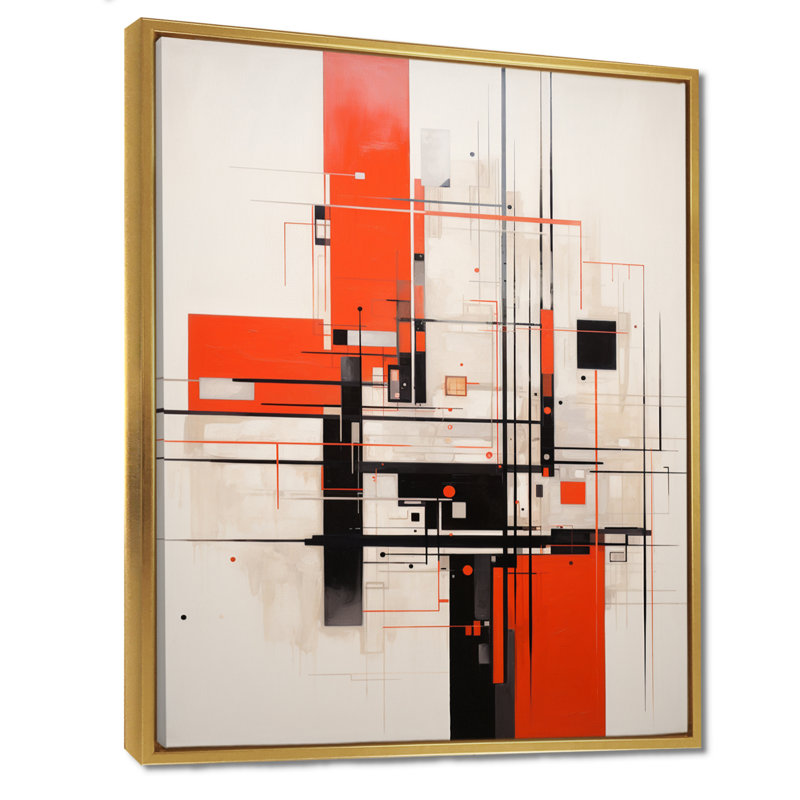 Rouge, noir, blanc, rétro, géométrie, impression d'art géométrique murale, Cadre flottant doré, H 20 po x l 12 po