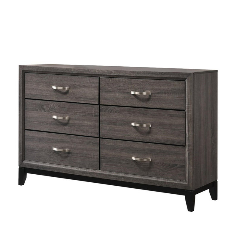 Commode double 6 tiroirs Salene, Gris / noir