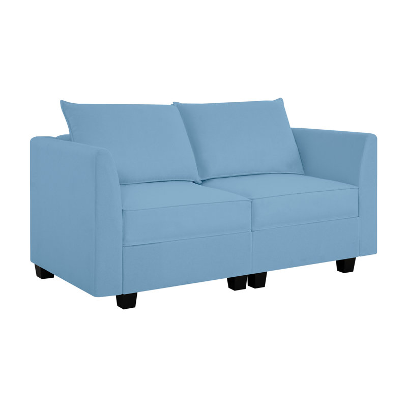 Causeuse modulaire avec canapé-lit double Baharé, Robin 100% lin bleu œuf