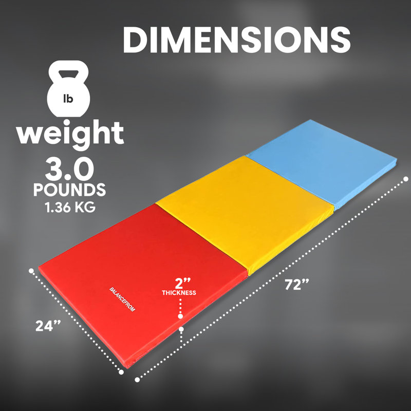 Balancefrom Fitness Gogym 6X2ft Folding 3 Panel Exercise Mat, Red/White/Blue, Red/Yellow/Blue