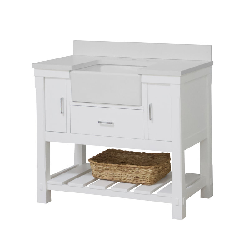 Ensemble de meuble-lavabo simple de 42 po Hitton, Blanc, Quartz
