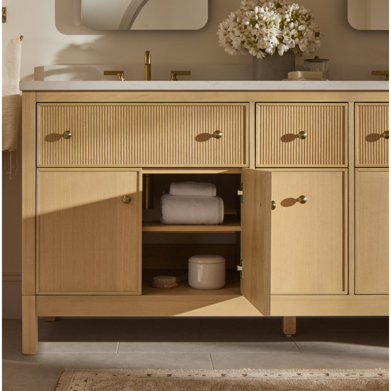 Malin By Studio McGee 48 in. Bathroom Vanity Cabinet With Sink And Quartz Top, White, Polished Nickel