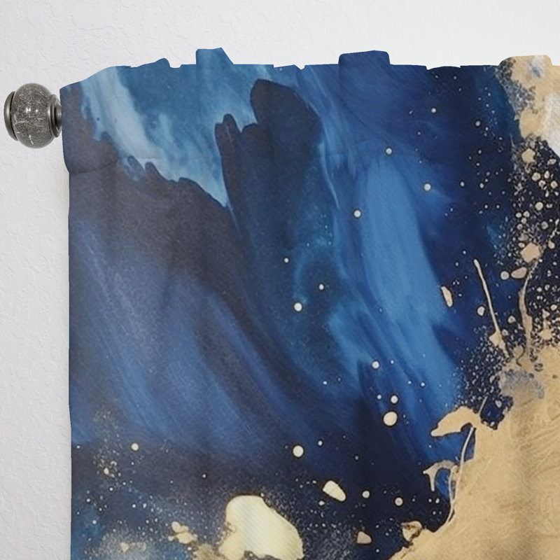 Dark Blue and Gold Strokes VIII - Modern Velvet Curtain - Room Darkening - 1 panel, 52" W x 108" L