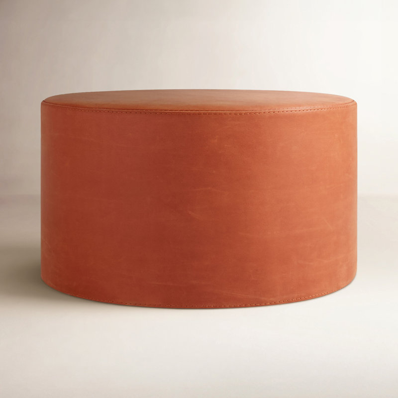 Bumper Round Ottoman, Terracotta Genuine Leather