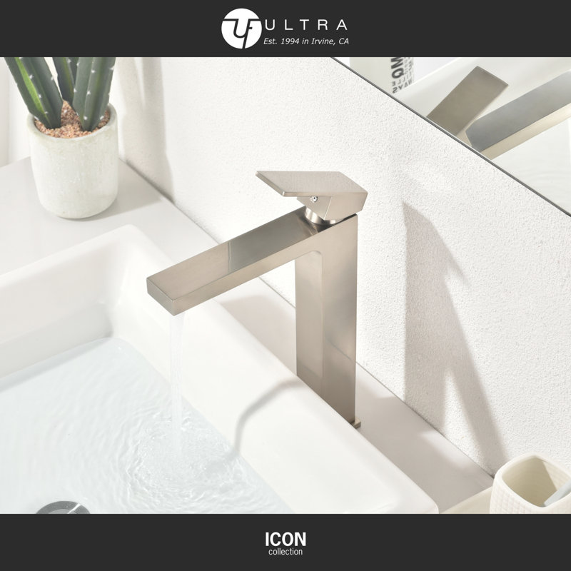 Icon Collection Single-Handle Deck-Mount Tall Vessel Lavatory Bathroom Sink Faucet - Brushed Nickel