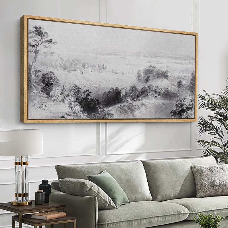 «Rustic Countryside Enigmatic Vale Grayscale Landscape», reproduction d'art sur toile, H 30 po x l 60 po, Naturel