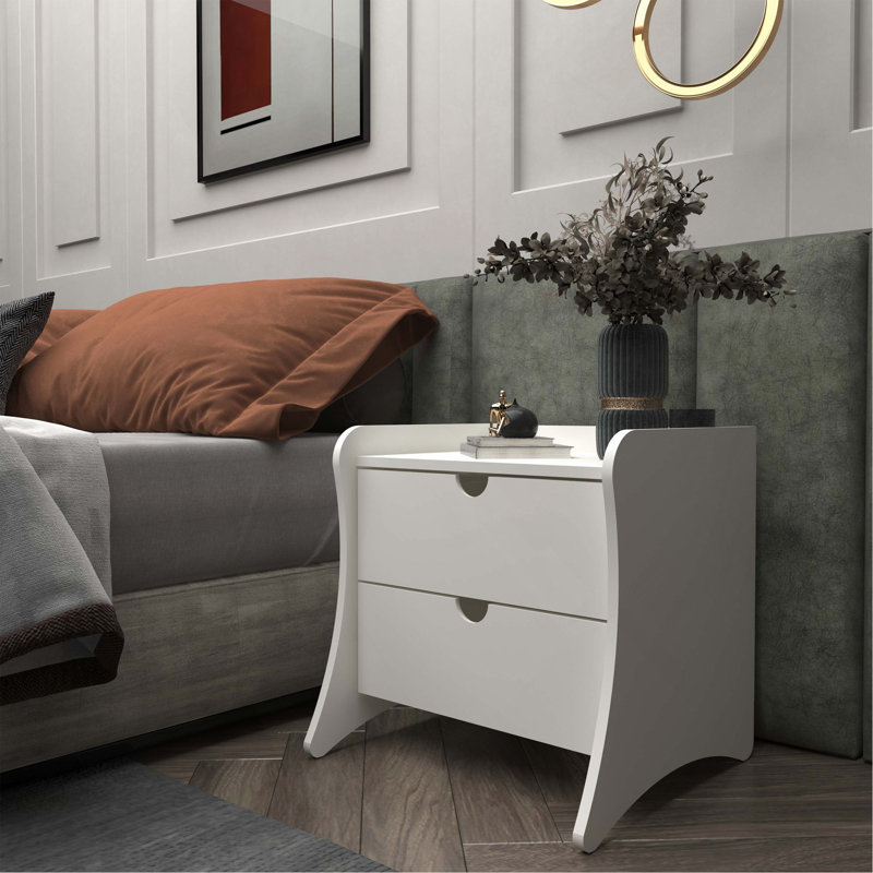 Table de chevet 20 po Coney en blanc (2 tiroirs), Blanc