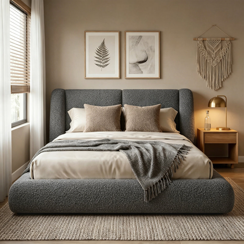 Structure de lit tapissier Cloud, lit rembourré en tissu doux avec tête de lit à oreilles de 5 po d'épaisseur, lit plateforme pour chambre à coucher moderne, assemblage facile et sans sommier