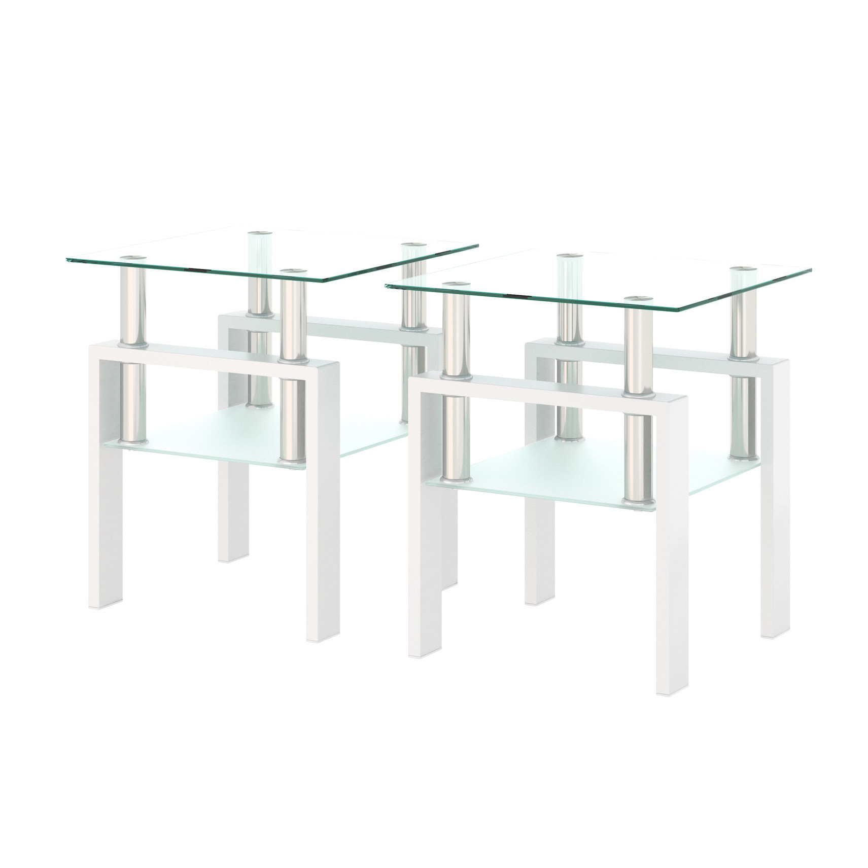 Ivy Bronx 2pcs Square Tempered Glass Coffee Table, Modern Black Fishing ...