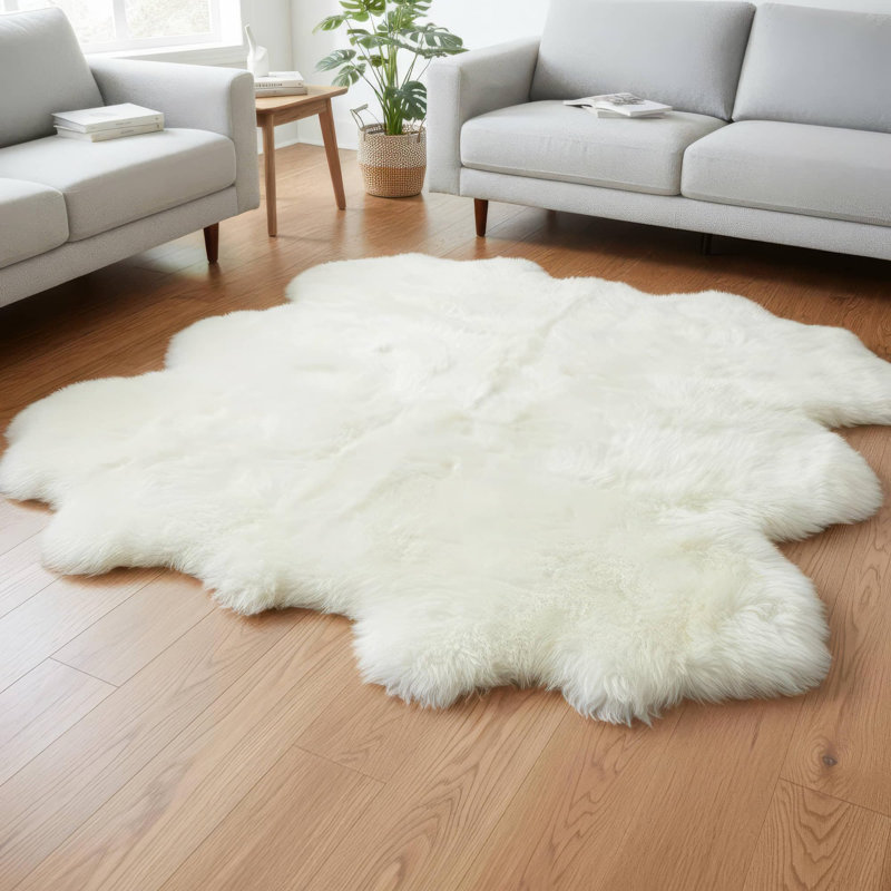 Tapis à poils longs ivoire Burgett, Nouveauté 5 pi 4 po x 6 pi
