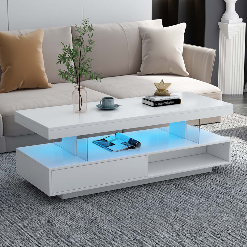 LED Coffee Table With Storage, White