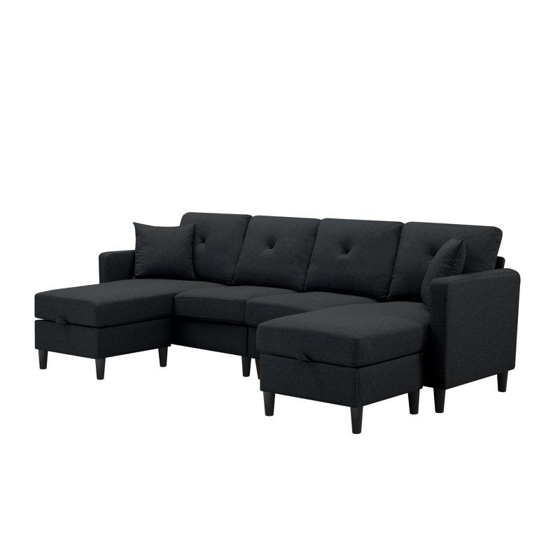 99.2” U-Shaped Modular Sectional Sofa, Black Linen