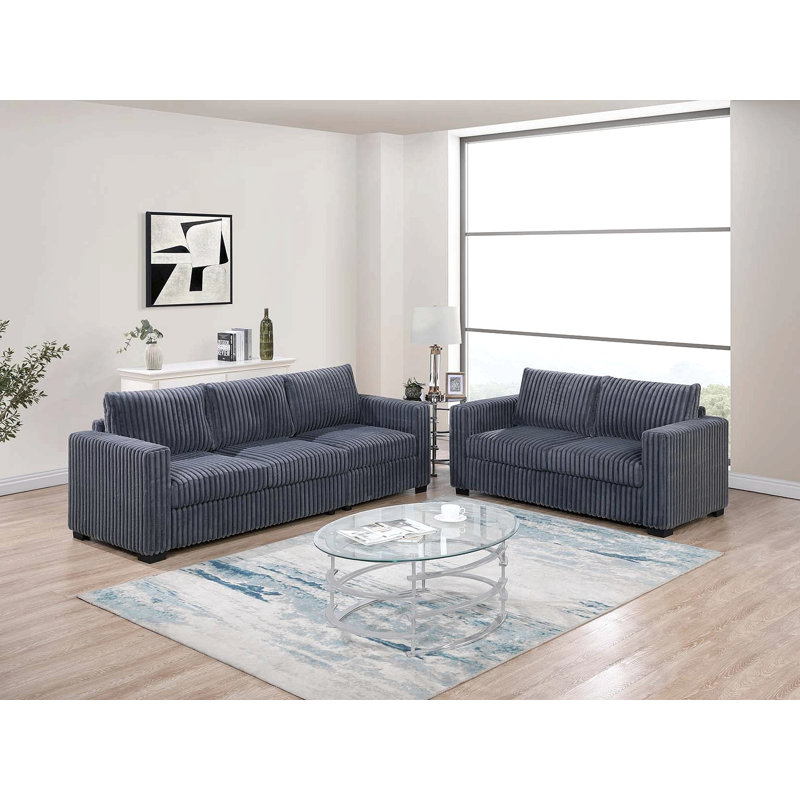 Ensemble de canapé et de causeuse 2 pièces en velours côtelé gris foncé Uniform Design, Gris foncé
