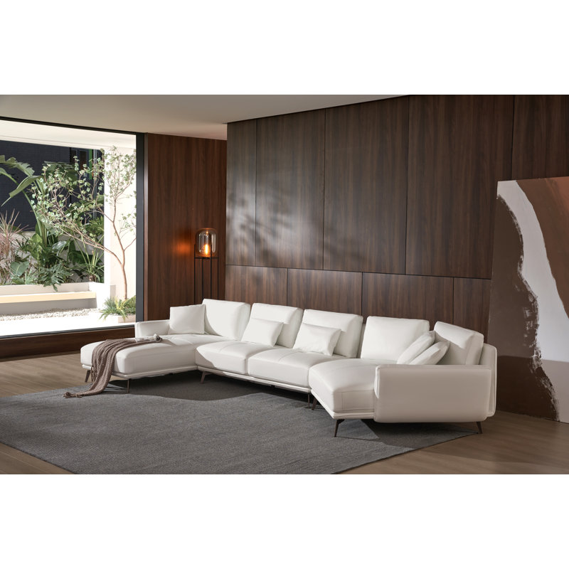 Santiago Collection 174'' Genuine Leather Right Hand Facing Modular Sofa & Chaise, Left Hand Facing