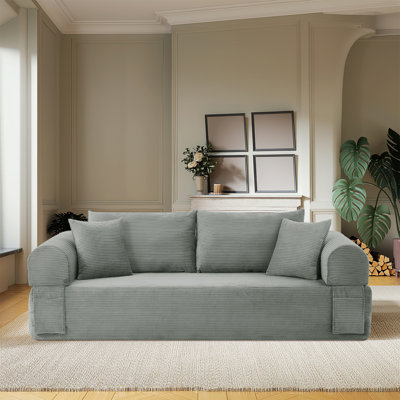 Boneless 83" Modern Corduroy Loveseat Sofa,2-Seater Cloud Couch with Memory Foam and Spring Seat With Four Pillows,Deep Seat Sofa with Wide Armrests,No Assembly Couch in a Box for Bedroom,Living Room