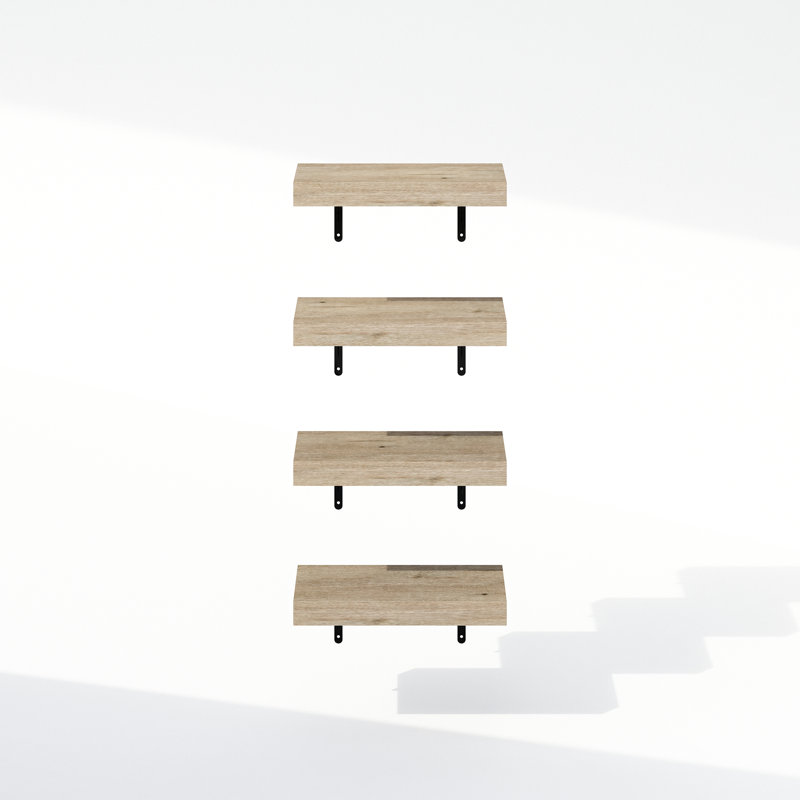 Ebern Designs Mabe 15-Inch Wall Mounted Bathroom Floating Display Shelves, Set of 4, Natural