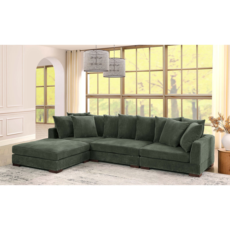 Canapé modulaire rembourré 4 pièces Aubriel, Hunter Green Corduroy